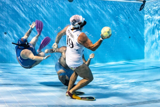 Portrait of the photographer in underwater rugby gear