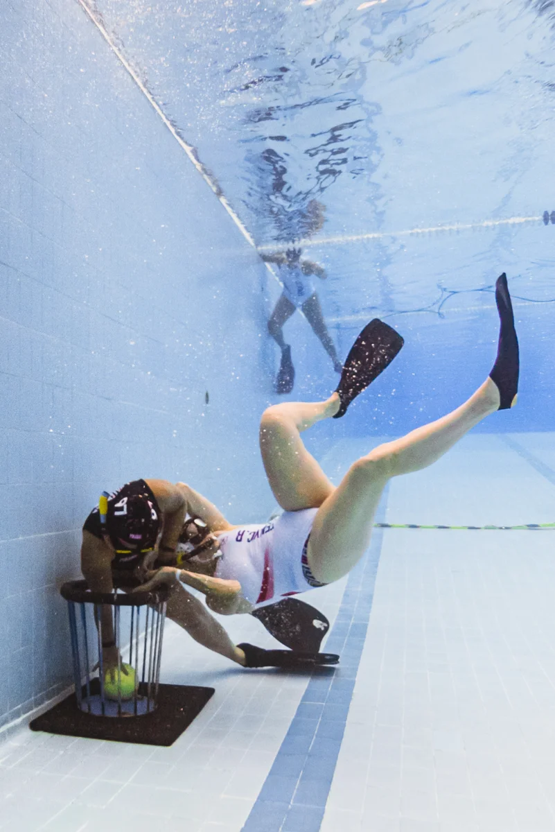 Underwater rugby player in action during a championship match